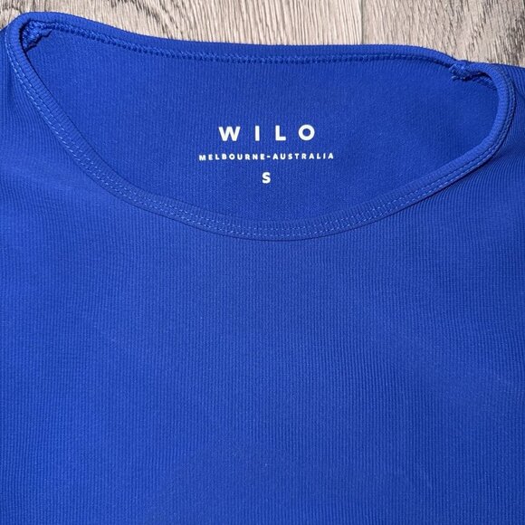Wilo the Label Ribbed Crop Top in Blue/Yellow Australia Brand Athleisure - Picture 3 of 5